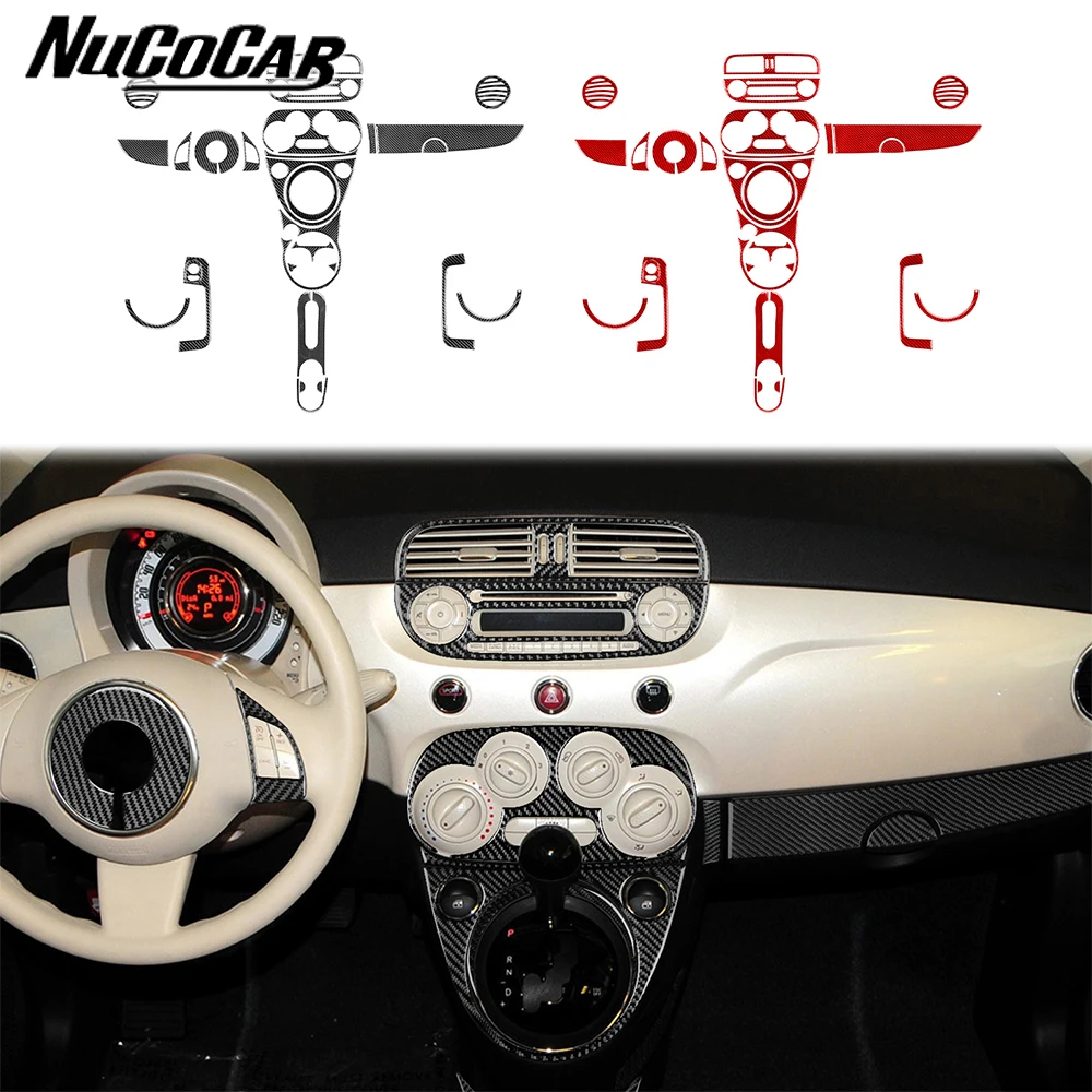 Per Fiat 500 2012-2015 Centro Strumenti In Fibra Di Carbonio Aria Condizionata Pannello Del Cambio Radio Accessori Per Auto Adesivi Decorativi