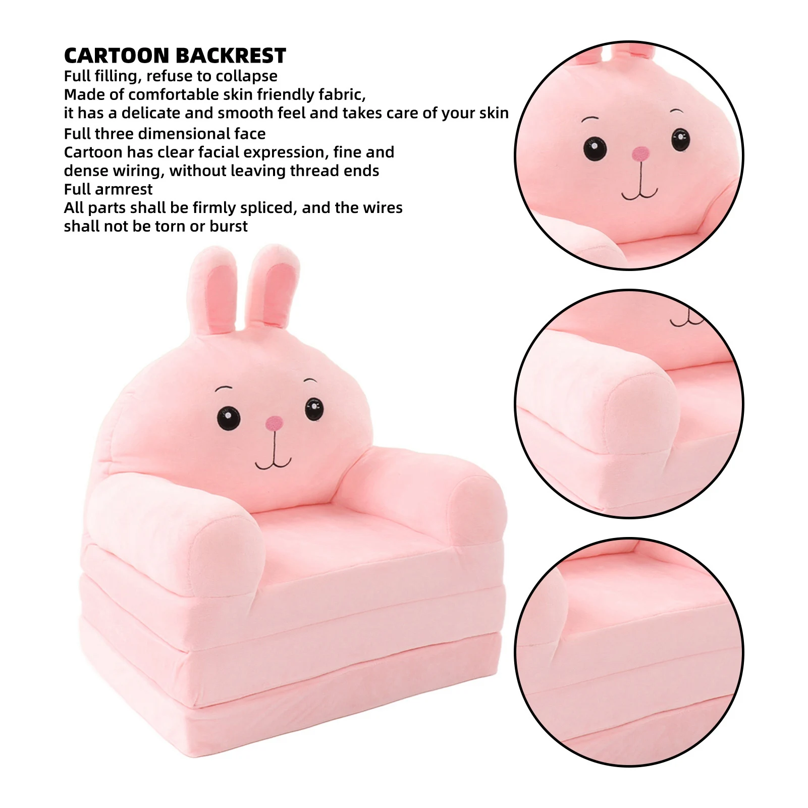 【Kid】Cartoon Foldable Kids Sofa Comfortable Cute Shape Washable Humanize Kids Foldable Sofa Bed Wide Armrest for Bedroom - 2