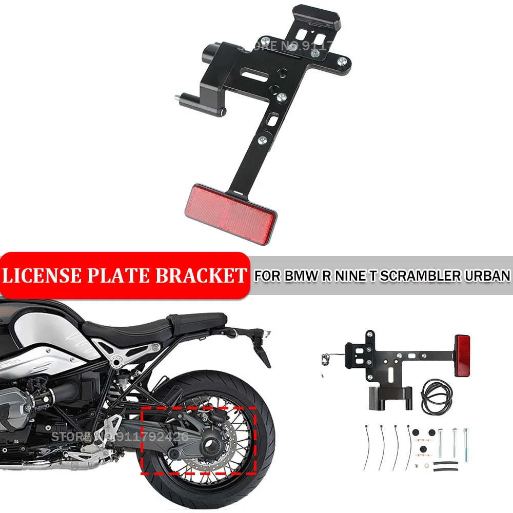 

Adjustable License Plate Bracket Motorcycle Lateral Holder With Reflector Night Protection For BMW R nine T Scrambler Racer Pure
