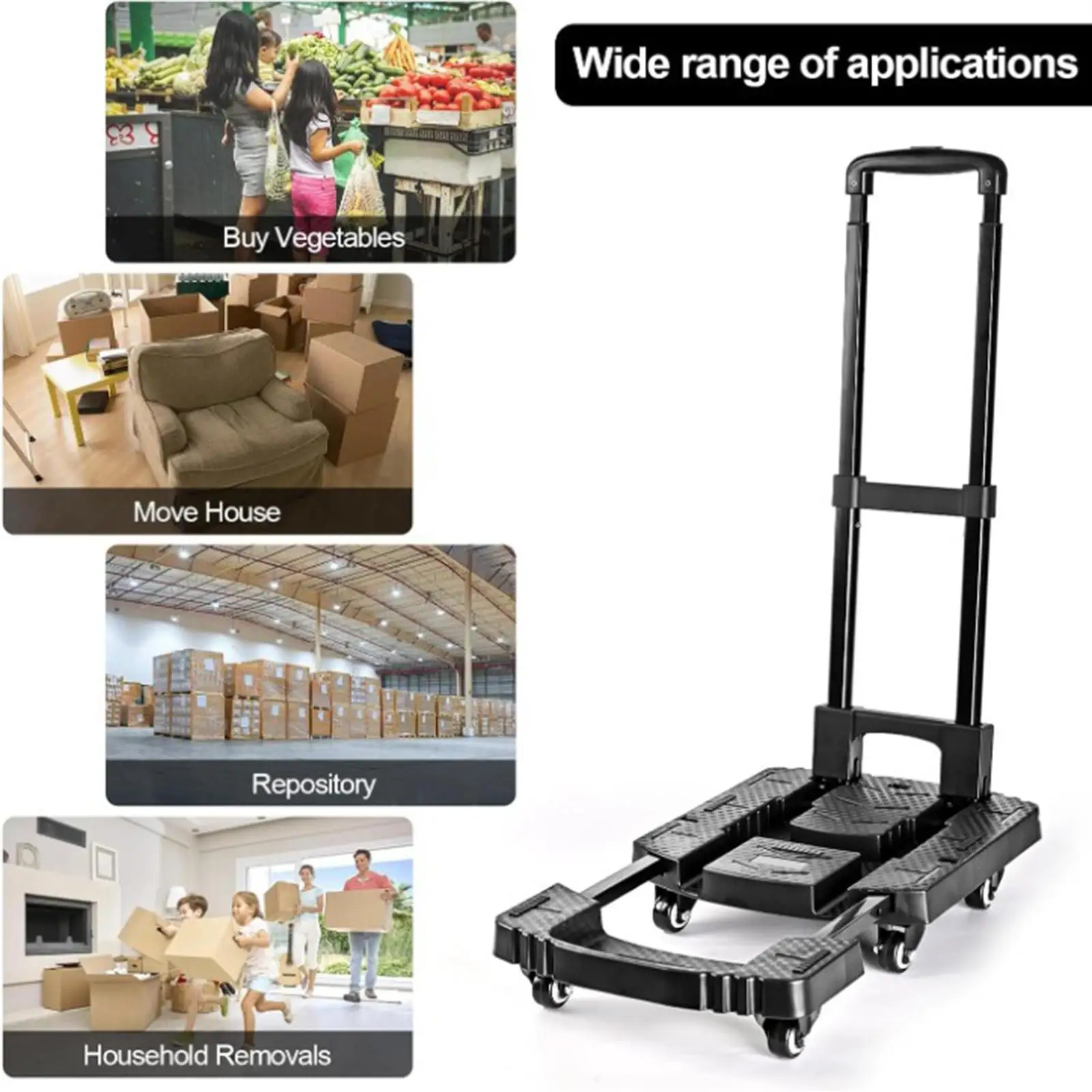 Folding Hand Truck Stable with 2 Ropes Portable for Outdoor Moving Luggage