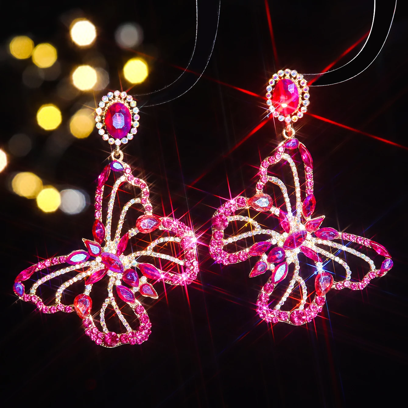 Fashion exquisite colorful rhinestone butterfly pendant earrings female personality creative temperament light luxury earrings 6