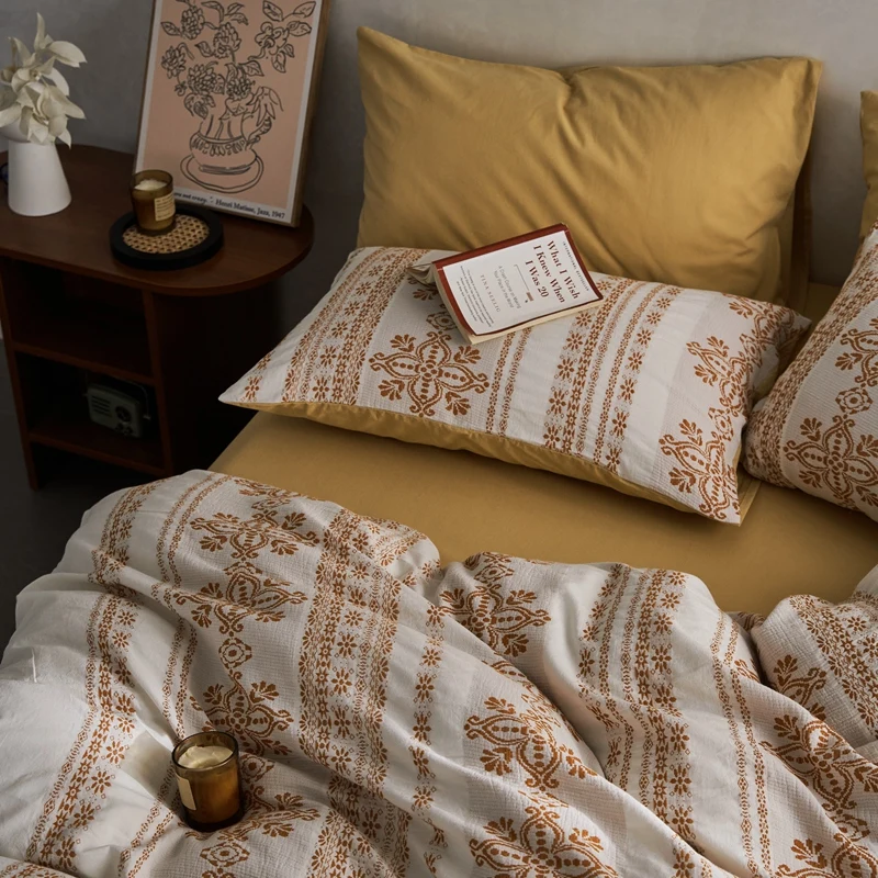Waliicorners 4Pcs Bedding Set Nordic Double Quilt Cover Set Bed Linen Fitted Sheet Pillow New Bohemian Jacquard Washed Cotton 15 S5dc62bcdf0814de8812d87c1c0b0d8e5Z