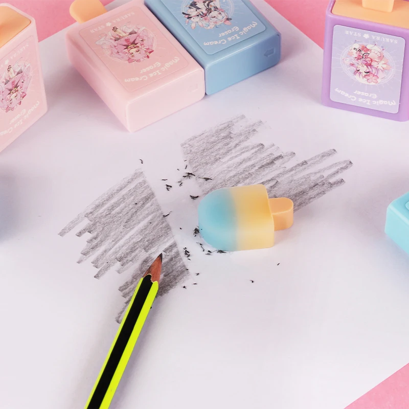 1 PCS Cartoon Cute Kawaii Magic Ice Cream Rubber Eraser pencil eraser For Kids Novelty Stationery Office School Supplies