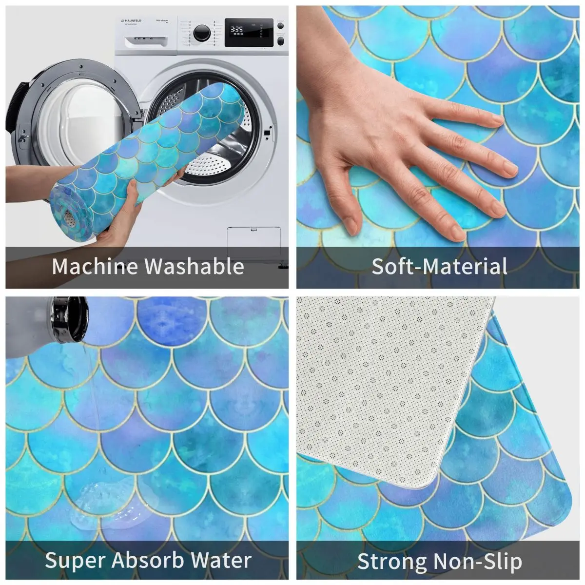 Bright Mermaid Scales Bath Mat Gold Absorbent Toilet Mat Kitchen Shower Room Non-slip Foot Bathroom Accessories