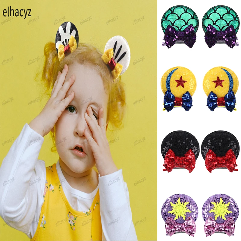 Cute Glitter Disney Cartoon Minnie Mouse Ears Bow Hair Clips Kids Festival Hairpins Party Gift Barrettes Girls Hair Accessories