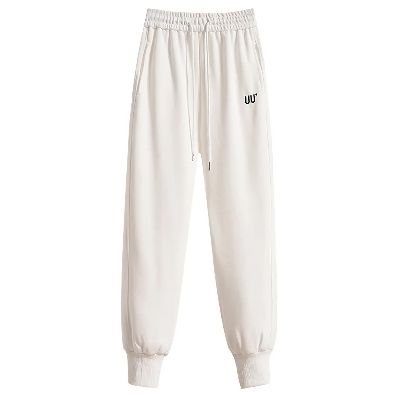 Leisure Sports Pants for Women's Spring 2024 New Loose and Versatile Embroidered High Waist Slimming Harlan Tied Cotton