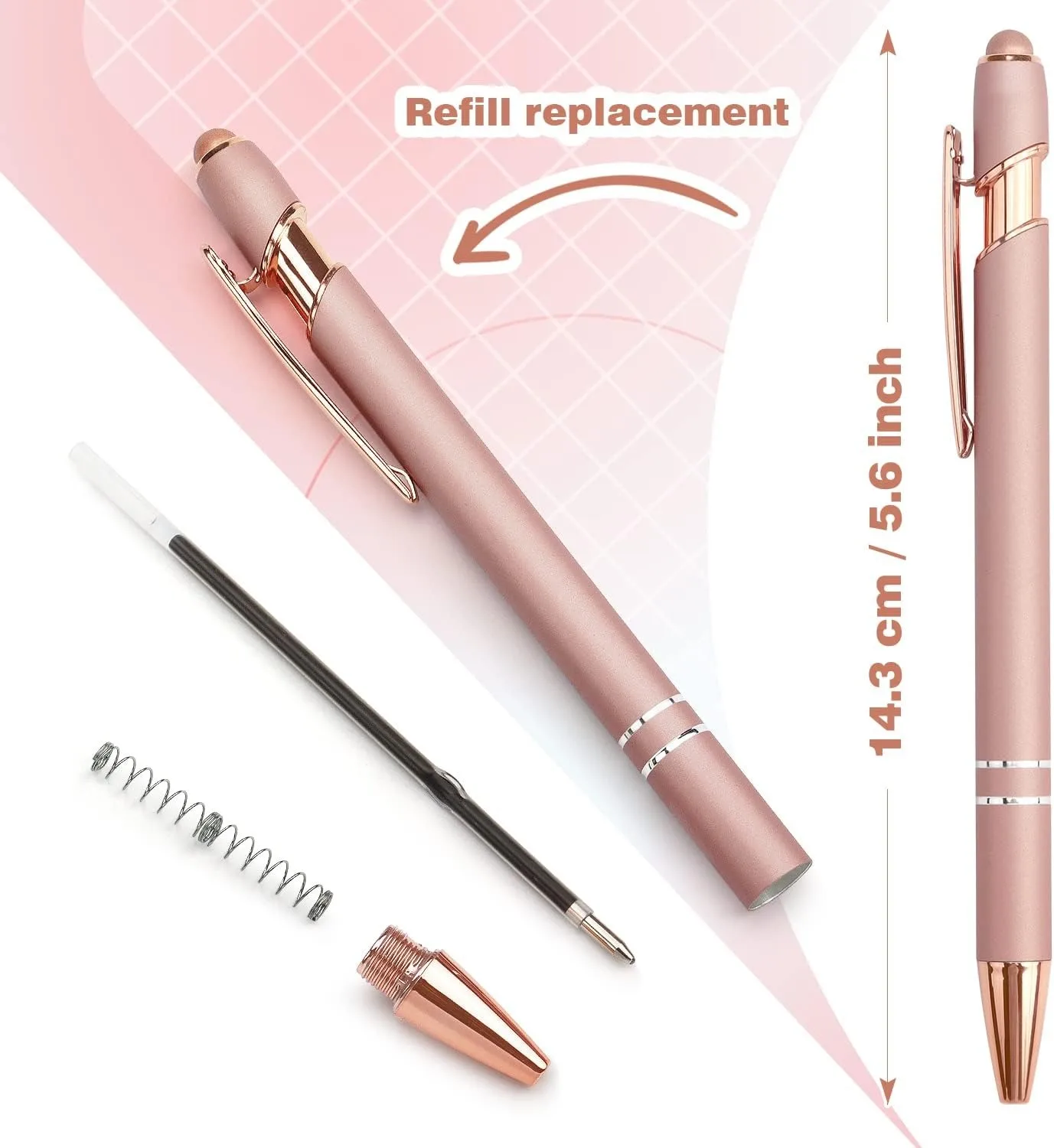 1/3/5pcs Rose Gold Ballpoint Pen with Stylus Tip 2-in-1 Stylus Gel Pen Business Signing Pen Kawaii School Office Accessories 2