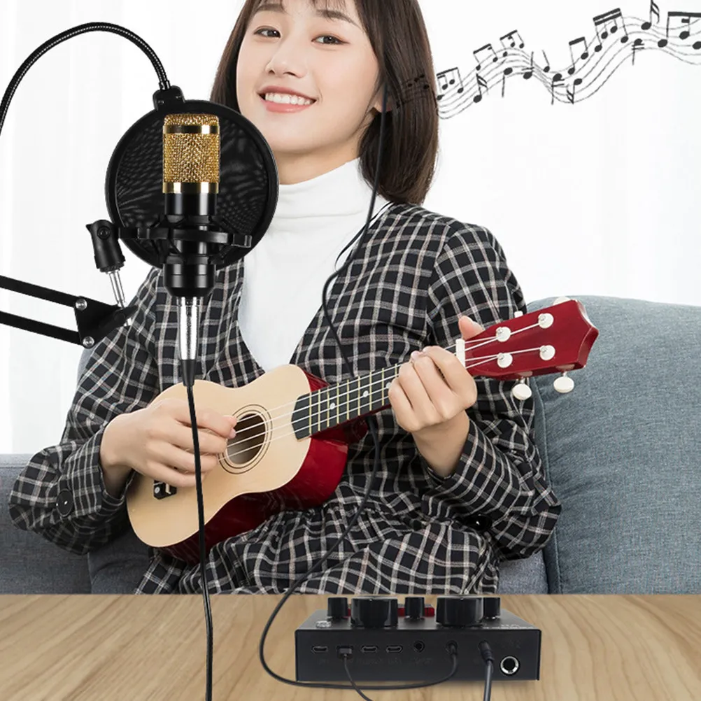1세트 전문 콘덴서 마이크 사운드 카드 업그레이드 라이브 스트리밍 가라오케 음성 채팅 사운드 믹서 보드 효과 팟캐스트