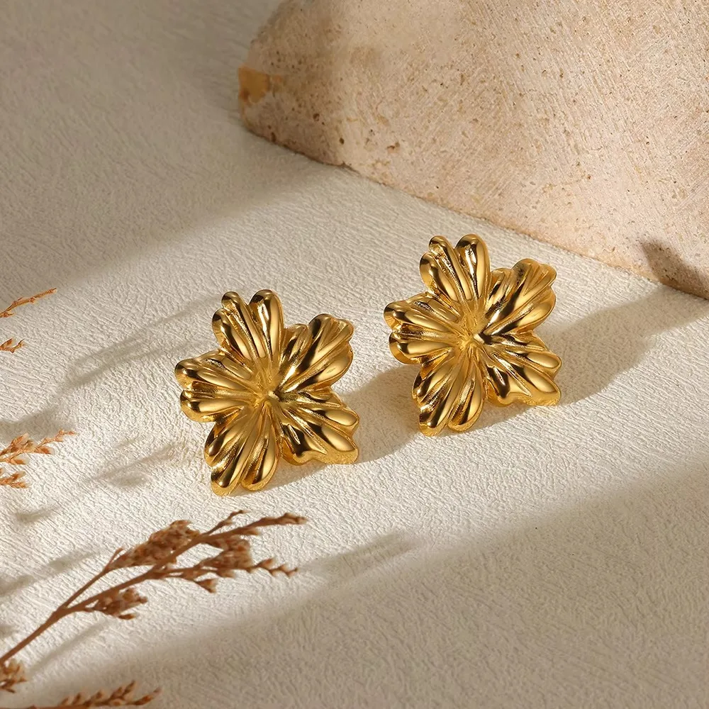 Geometric Flower Earrings Women Stainless Steel