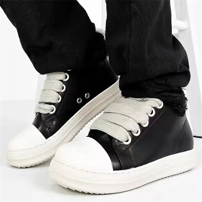 Men's Women Platform Sneakers Black Leather Zipper Lace Up Casual Shoes Thick Bottom Sneakers Large Size Chaussure Femme 2025 3