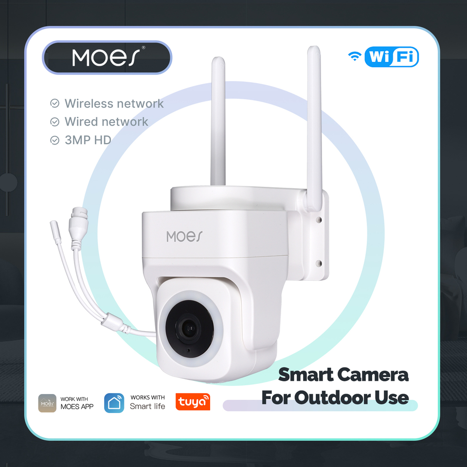 MOES Tuya WiFi 3MP Smart Security Camera Support Wireless &Wired RJ45 Network IP65 Waterproof Motion Tracking Full Color Night