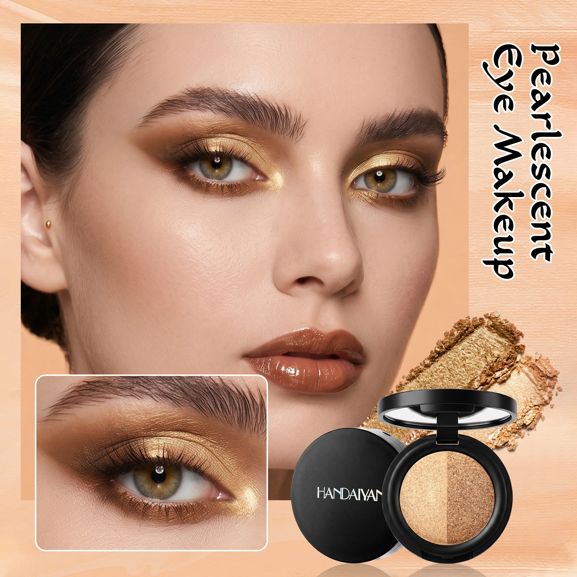 Dual-Shade Shimmer Eyeshadow Palette - Pearlescent Glitter, Waterproof & Smudge-Proof