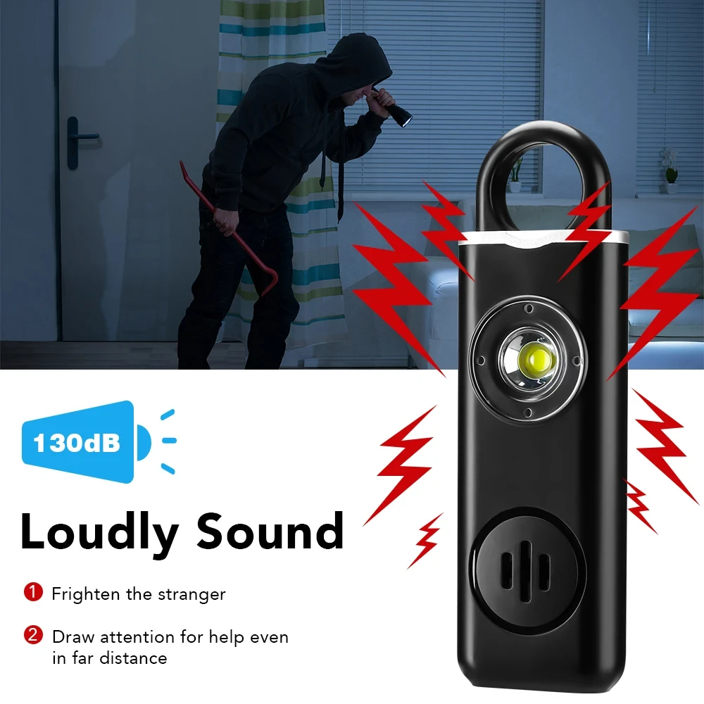 

130dB Personal Defense Alarm Rechargeable Self Defense Woman Safety With LED Light Alarm Key Chain Emergency Anti-Attack