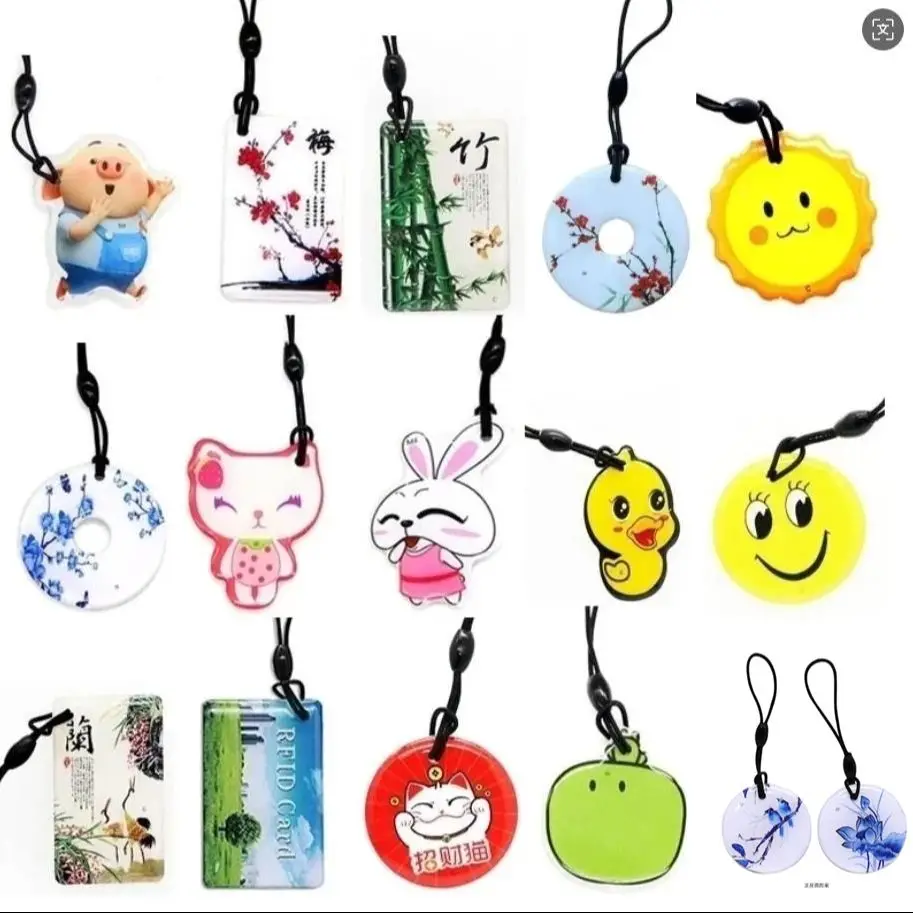 RFID Keyfobs RFID Access Card 1Pcs 125Khz Key Fobs EM4305 T5577 RFID Card Keychain Keys Keyfob Cartoon Badge Fob Rewritable Blank Card Glue Dropping Token Tag