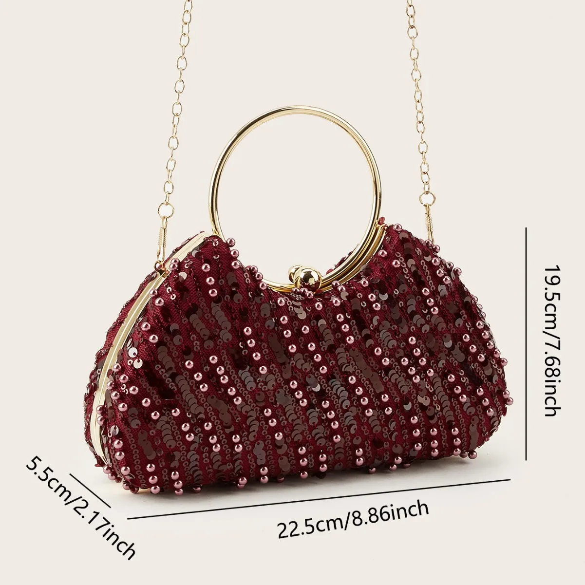 Borse da Sera Scintillanti, Elegante Pochette da Cerimonia, Borsa con Paillettes per Donna, Lussuosa Clutch Bordeaux per Abiti da Sera e Matrimoni - immagine 5