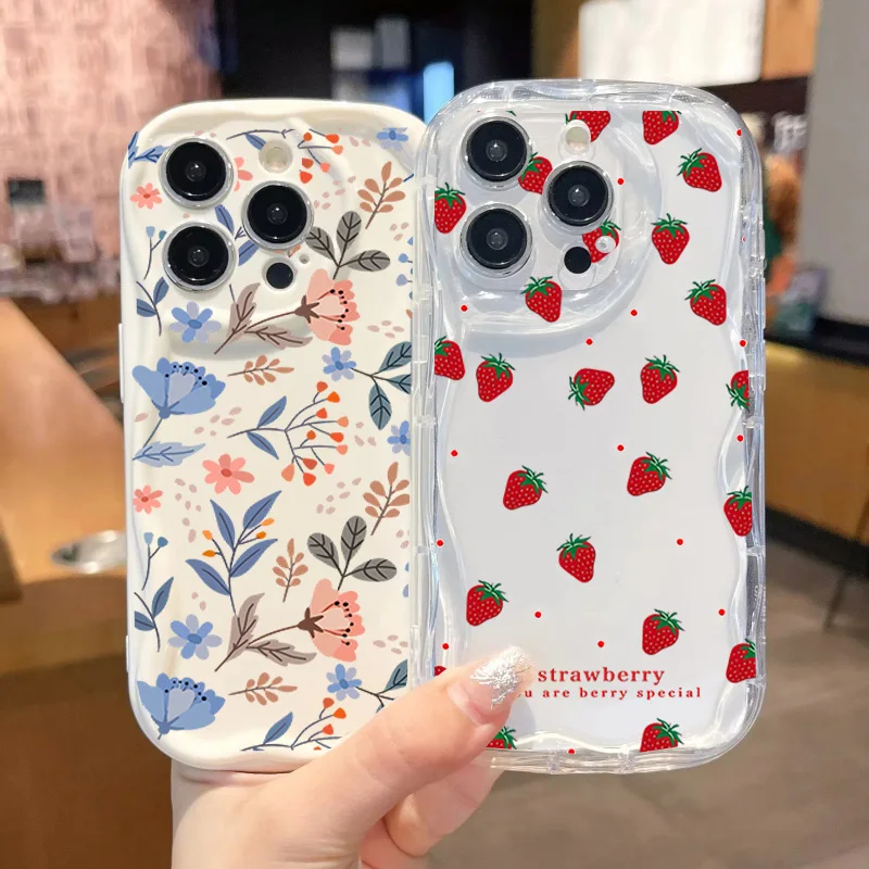 Fashion Flower Strawberry Shockproof 3D Wave Silicone Phone Case