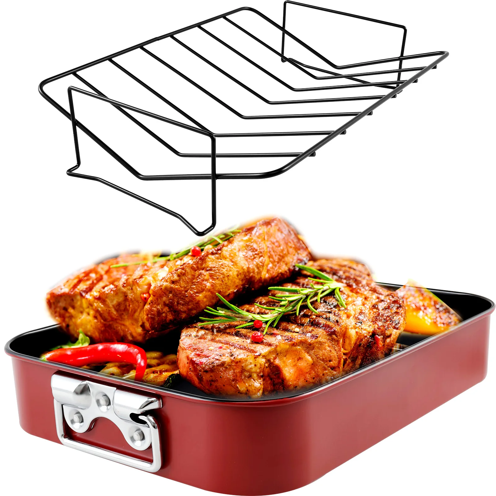 

Roasting Pan with Rack Non-Stick Turkey Roaster Pan Carbon Steel Turkey Roasting Pan for Oven Rectangular Roasting Tray