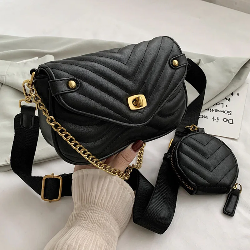 New Fashion Trend Summer Shoulder Bag High End Chain Solid Color PU Leather Crossbody Lingge Chain Bag