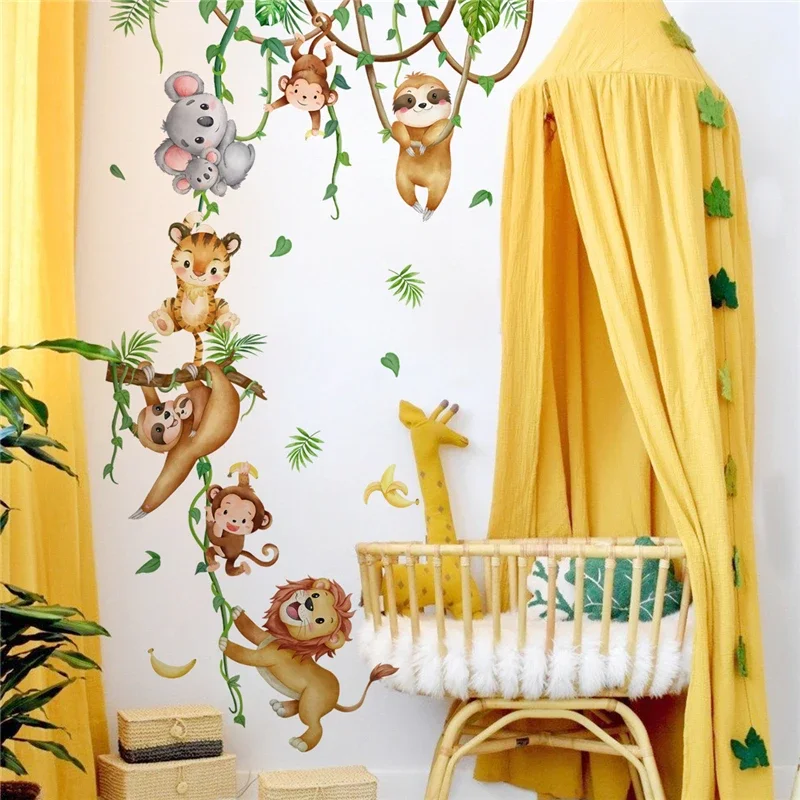 Cartoon Jungle Animal Monkeys Wall Stickers Kids Room Boys Bedroom