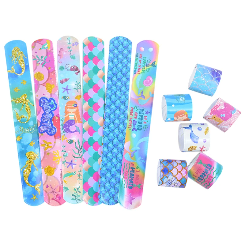 

12Pcs Mermaid Slap Bracelets for Kids Bulk Wristbands Mermaid Toys Kids Favors Gift Easter/Classroom Prize Exchanging Gifts