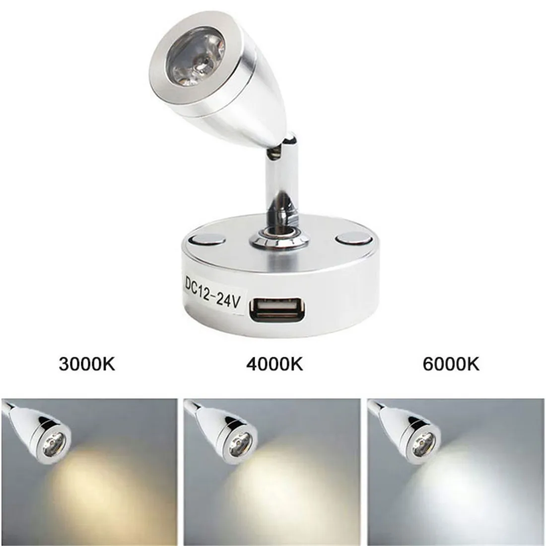 2pcs/Pack 3W DC12V 24V LED Reading Light RV Dimmable Reading Lamp USB Charger For Boat Camper Van Travel Trailer led wall lamp,wall sconces light,wall lamp,flexible reading light