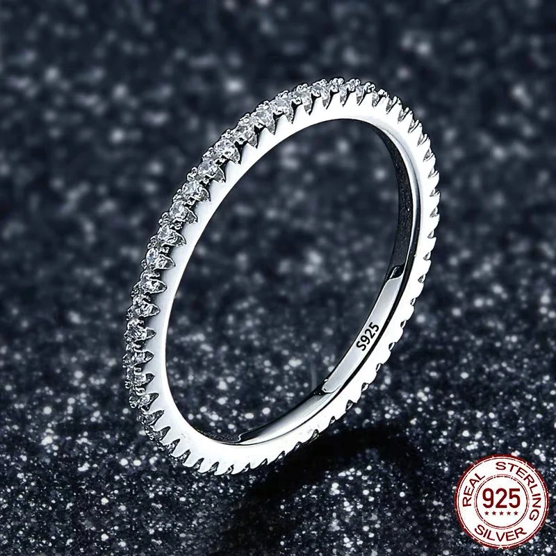 YANHUI Handmade Eternity Promise Wedding Band Tibetan Silver  Rings for Women Fine 1.5mm Finger Stacking Rings Party Jewelry