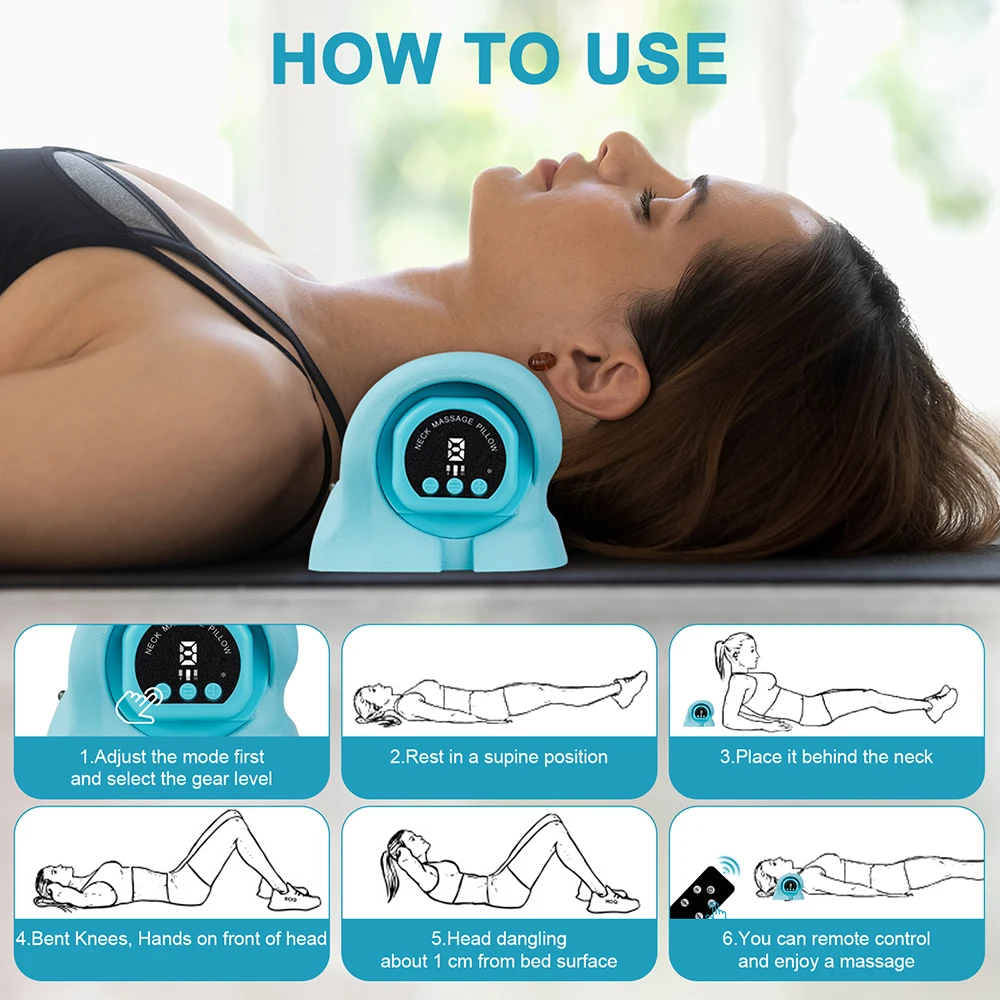 Electric Neck Stretcher Pulse Cervical Traction Massage Pillow Heating Cervical Chiropractic Neck Curvature Straightening Pillow