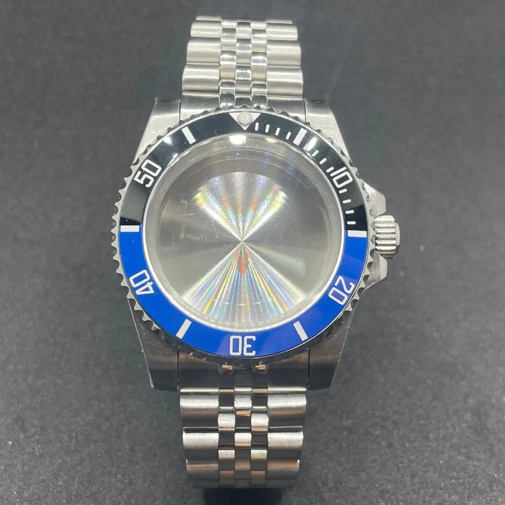 Elegant 40MM Stainless Steel Watch Case with Solid Bracelet and Glide Lock Clasp