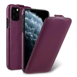Premium Genuine Leather Flip Case - Luxury Cowhide Phone Cover - iPhone 13 (Purple)