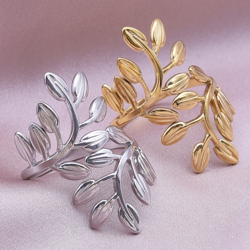 

6PC Stainless Steel Rings for Women Vintage Fashion Gold Color Jewelry Ring Female Finger Decoration Plant Leaf Flower Ring Gift