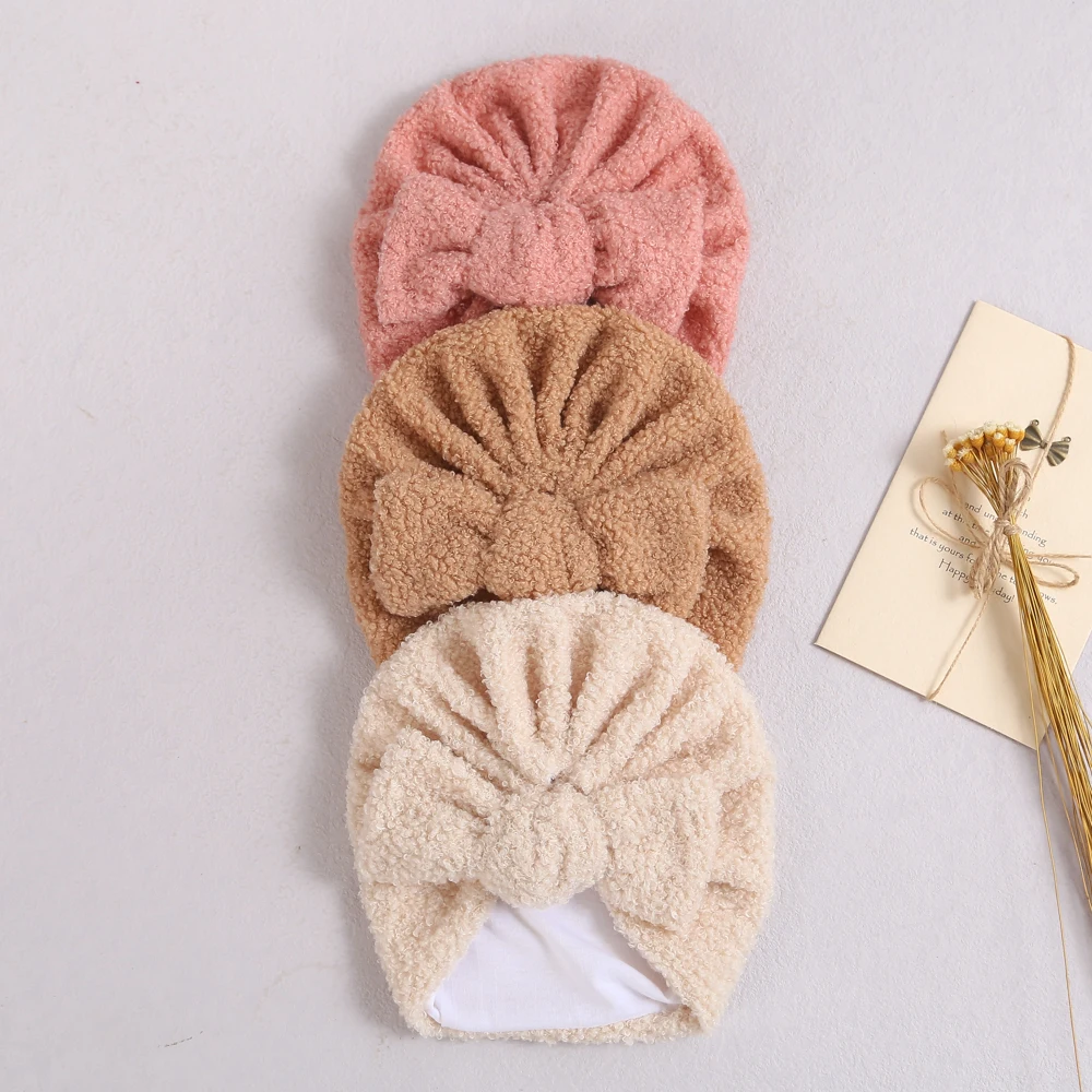 Lamb Fleece Baby Girl Hat Solid Color Breathable Babies Turban Newborns Bonnet Infant Summer Kids Elastic Headdress Accessories Baby Accessories luxury	