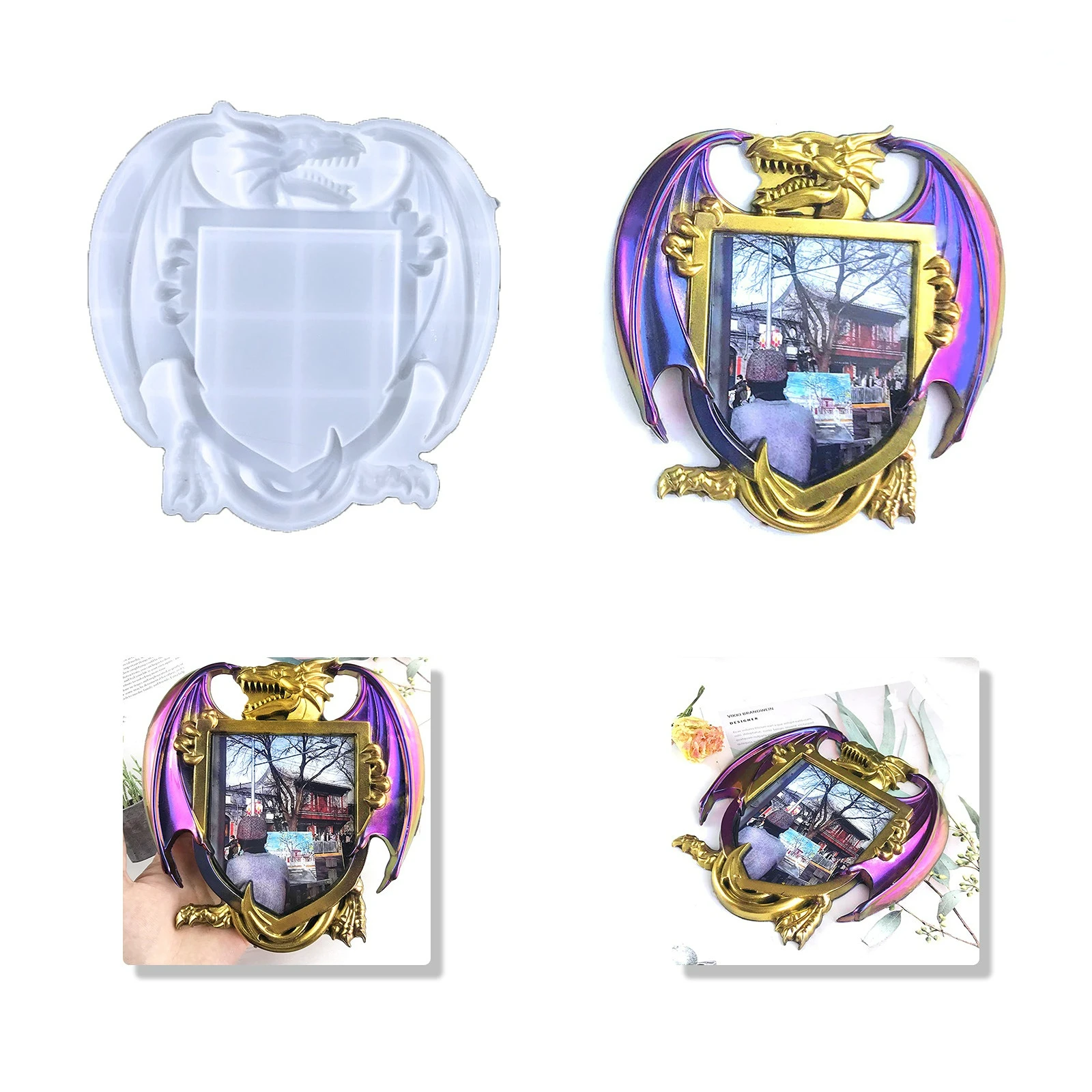 Flying Dragon Photo Frame Epoxy Resin Mold DIY Desktop Ornament Half Threedimensional Dragon