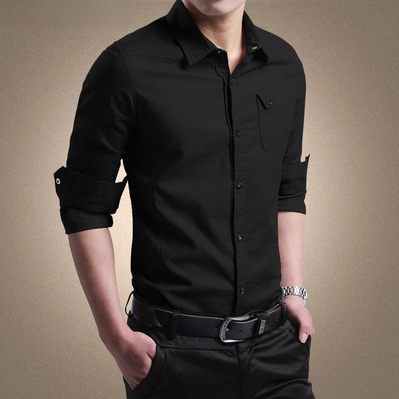 Men Shirts Long-sleeved Shirt Single-breasted Tactical Shirt Luxury High-end Military Tops Casual Blouses Solid Men Clothing New
