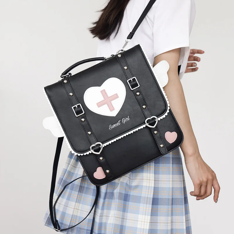 Cute Lolita Japanese Style Backpack For Young Girls Kawaii Uniform School Bag Small Travel Bag Wings Daypack Women Ita Purse