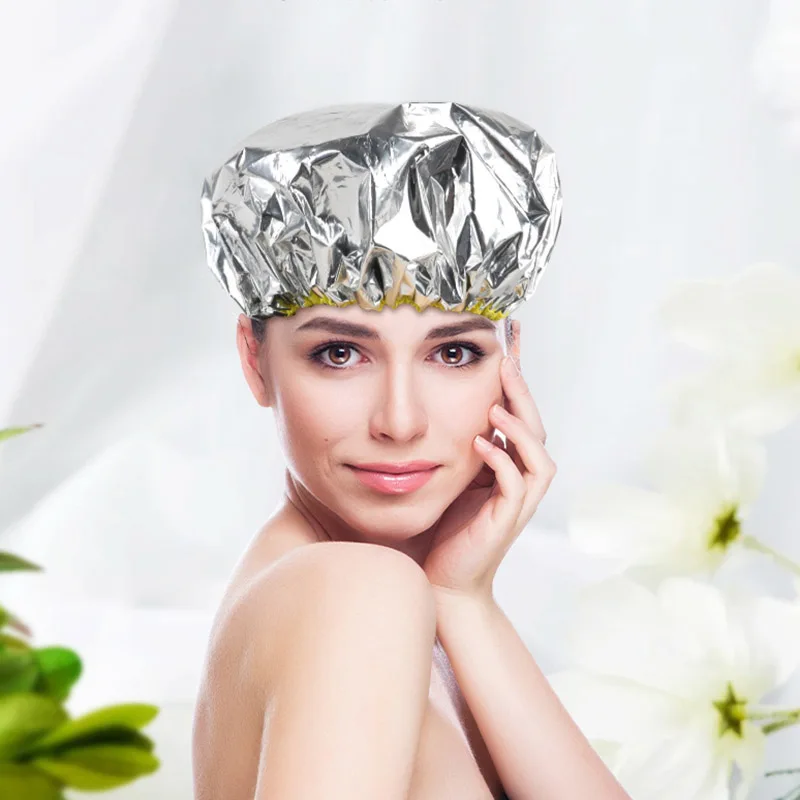 Professional One-off Shower Cap Heat Insulation Aluminum Foil Hat Elastic Portable Bathing Cap For Women Hair Salon Bathroom 5