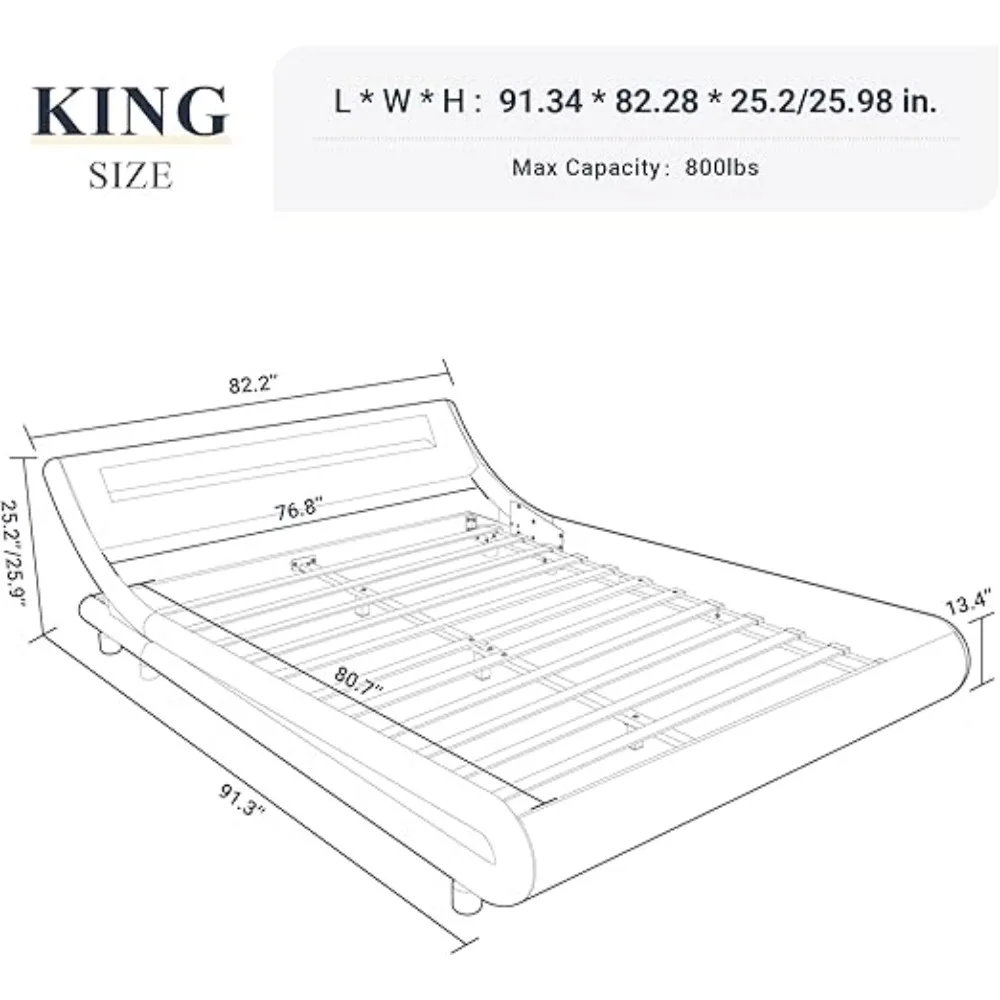 LED Platform Bed Frame with Adjustable Headboard/No Box Spring Need/Easy Assembly/Faux Leather