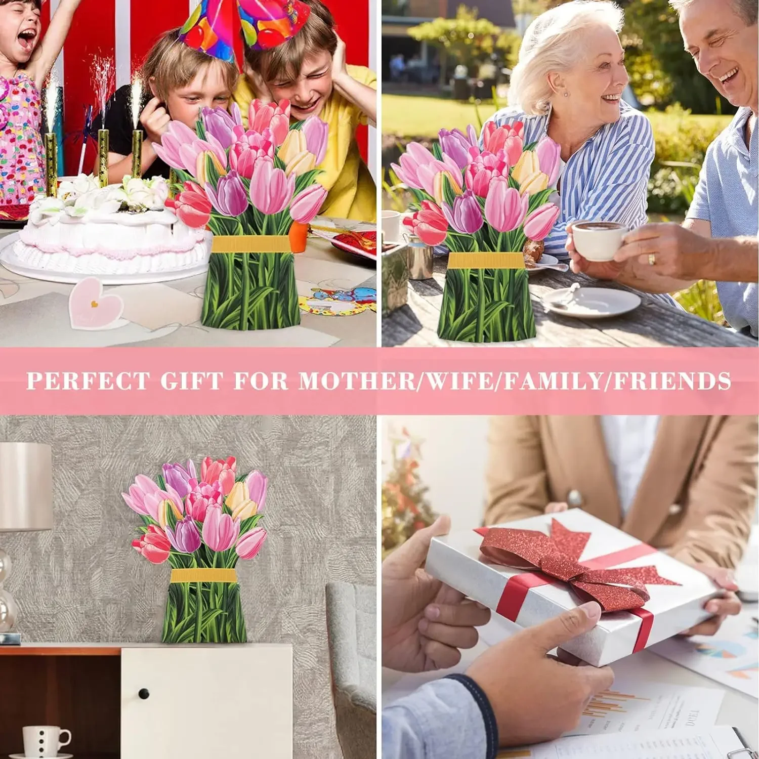 Greeting Cards Paper Flower Bouquet Card 3D Pops-up Bouquet Forever Paper Hand Valentine's Day Gift Mother's Day 1/3/5/10PCS