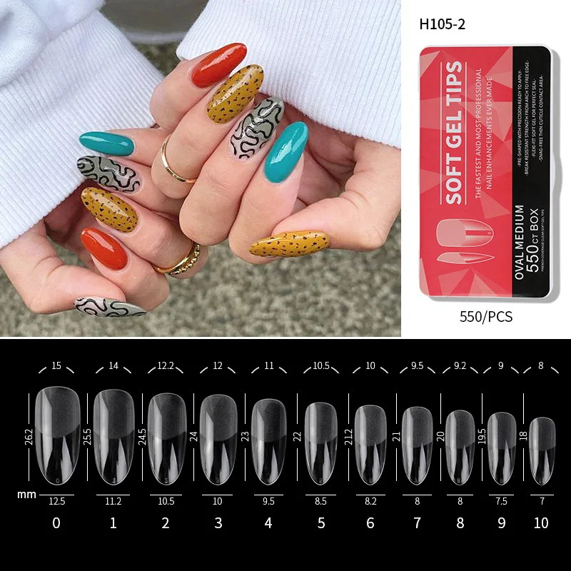 Fake Nails Acrylic Long Capsules Almond French Coffin Full Half Cover Soft Gel Tips