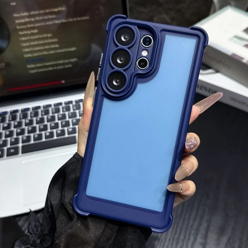 Shockproof Clear Matte Military Armor Case with Hybrid Translucent Protective Frame