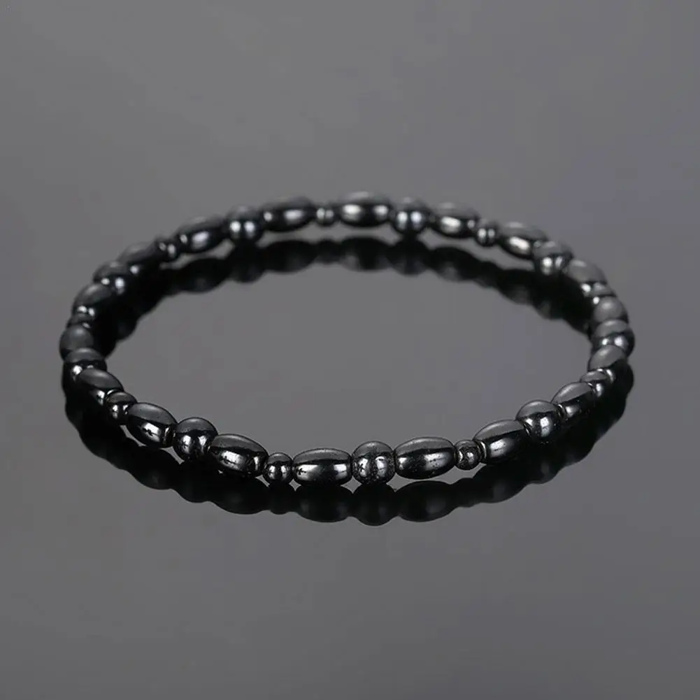 Magnetic Black Stone Anklet Natural Stone Elastic Bracelet Black Hematite Stone Beads Stretch Health Care Anklet Jewelry