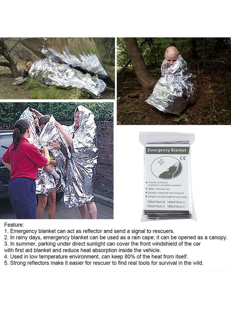 130x210cm Foil Mylar Thermal Blanket Keeps You Warm Emergency Thermal Blanket Retain Body Heat Emergency Supplies for First Aid 3