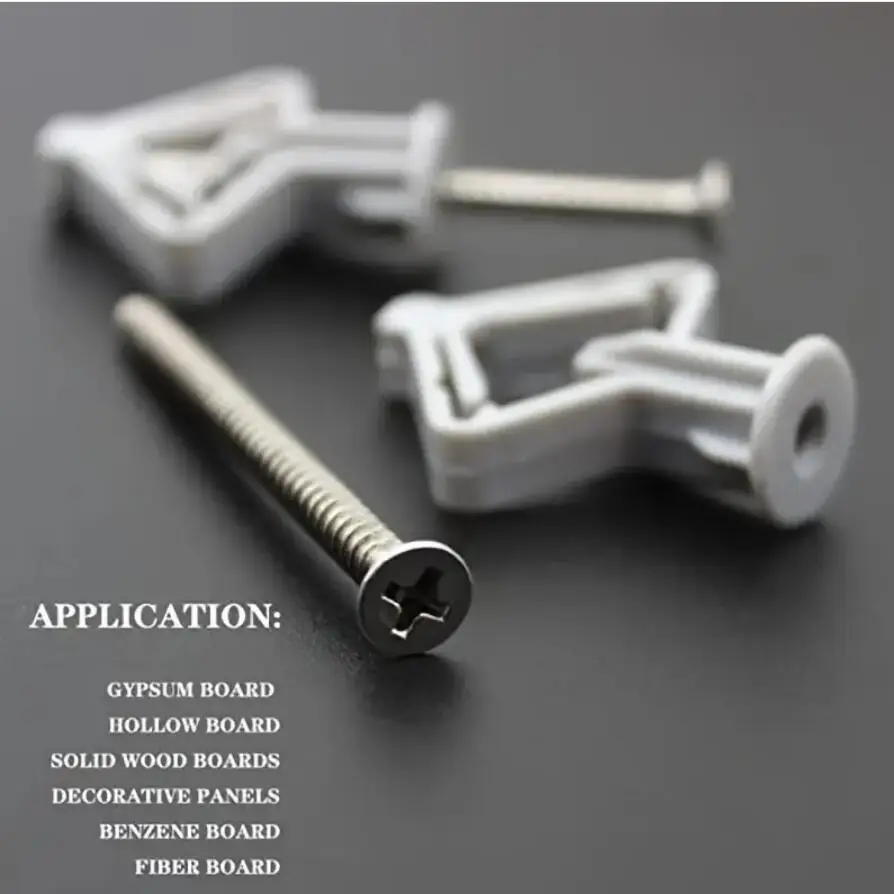 Description Picture 3 of item100pcs Gray Butterfly Drywall Anchor Expansion Screw for Plasterboard Wall Plug with Self Tapping Screws Drywall Anchor Kit