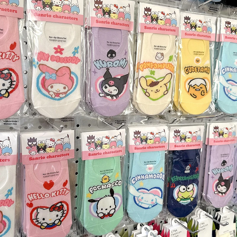 

Kawaii Sanrio Boat Socks Hello Kitty My Melody Kuromi Pom Pom Purin Anime Maiden Heart Casual Stockings Suitable for Autumn