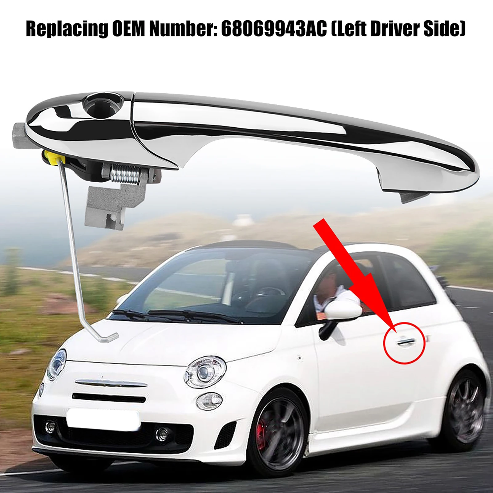 

Наружная дверная ручка для левого руля для Fiat 500 2012-2018, 68069943AC