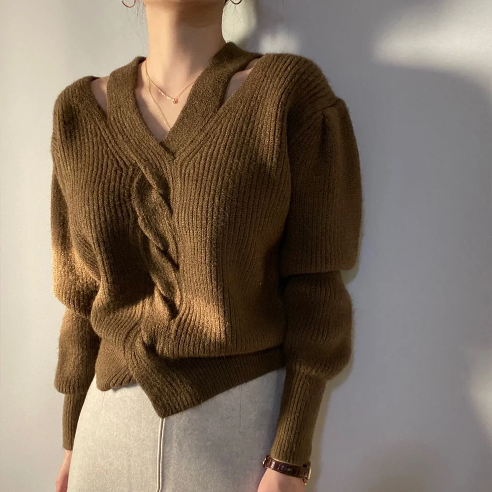 red cardigan HziriP Chic Cross Halter Pullover Sweaters All Match Loose 2021 Women Tops High Street OL Casual Warm Full Sleeves Jumpers Sweaters Sweaters