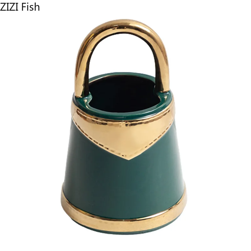 Golden Handbag Shape Ceramic Vase Flowers Pots Desk Decoration Flower Arrangement Creative Floral Vases Room Aesthetic Decor 6