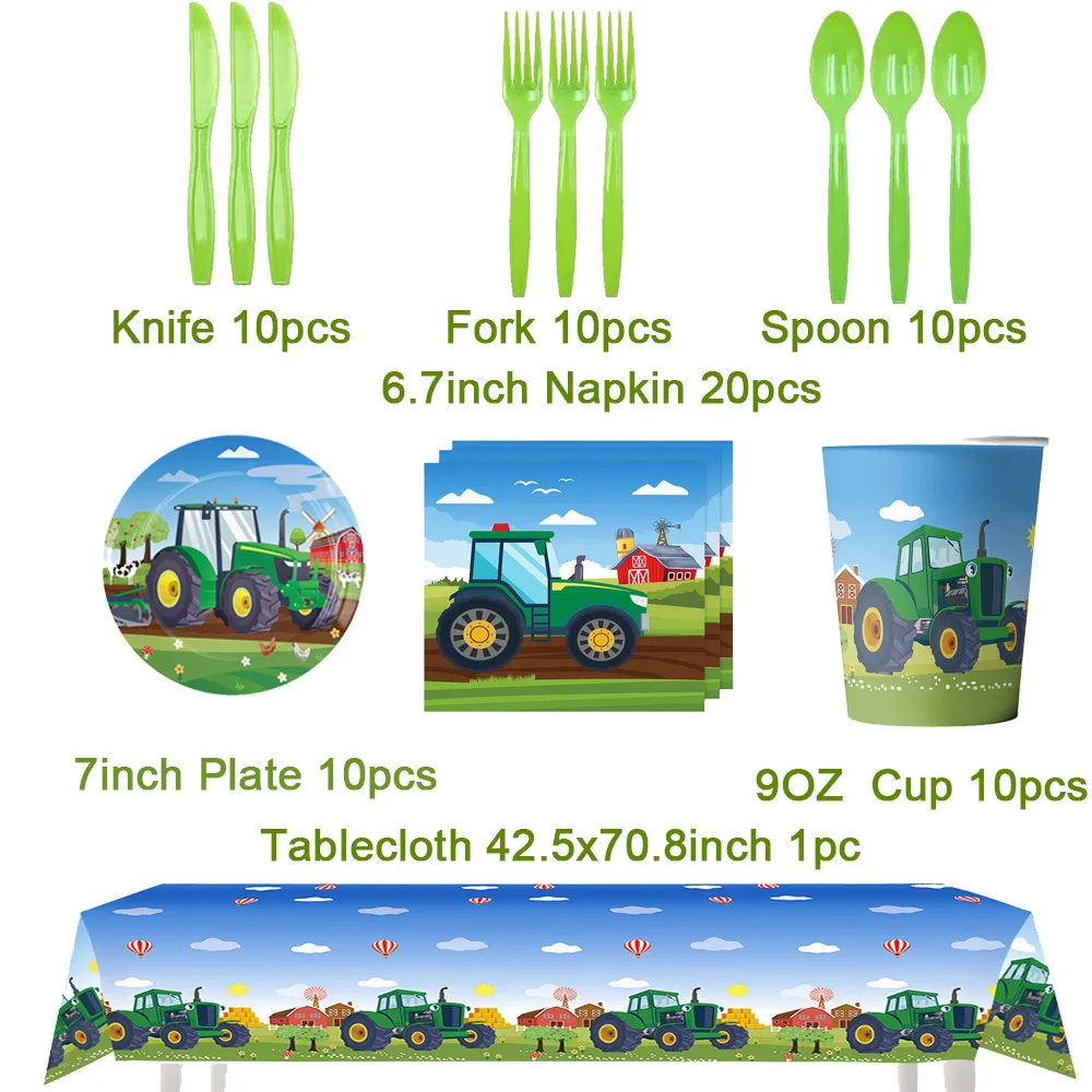 Grüne Bauernhof Traktor Thema Bagger Fahrzeug Geburtstag Party Dekoration Einweg Platte Banner Luftballons Baby Dusche Kinder Liefert – Detail 8