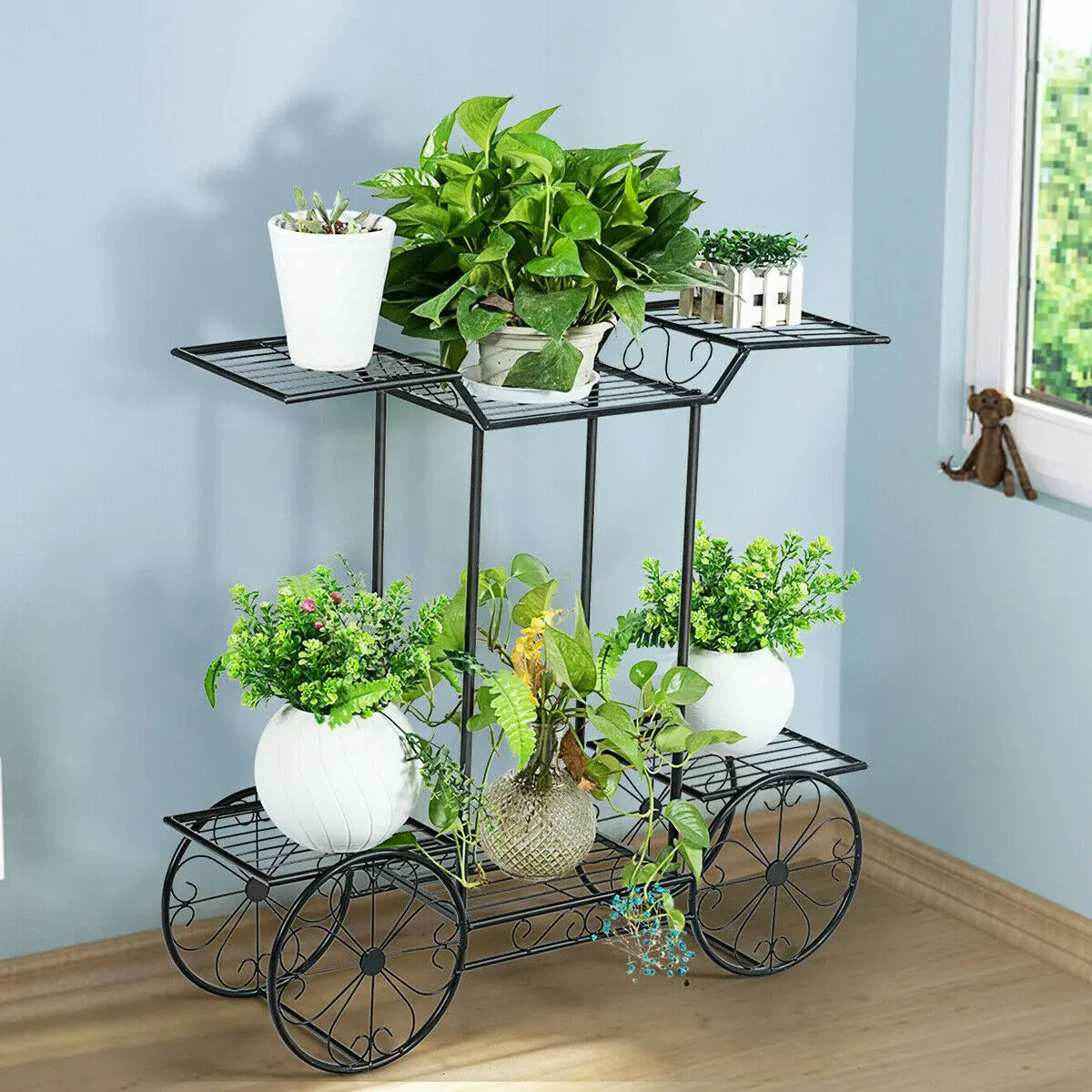Large Metal Plant Stand Indoor 6 Tier Garden Cart Plant Holder Wrought Iron Plants Display Shelf Rack Outdoor Decorating Garden — view 4