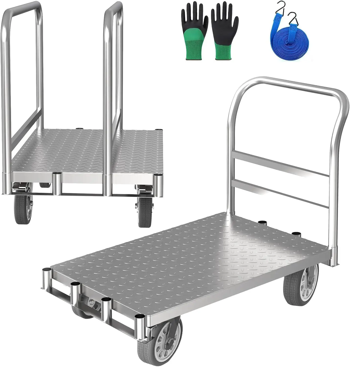 

Steel Panel Truck,Drywall Cart Lumber Cart Platform Truck Flat Cart, 6" Swivel Brake Casters, with 1Front and 2 Side Handrails