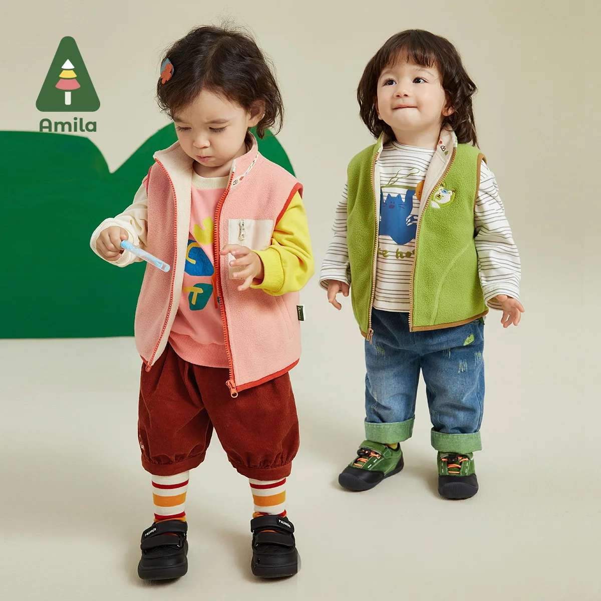 Amila Vest For Boys Girls Autumn New Contrast Color Two Sided Wear Simple Versatile Warm Breathable Fashion Baby Clothes
